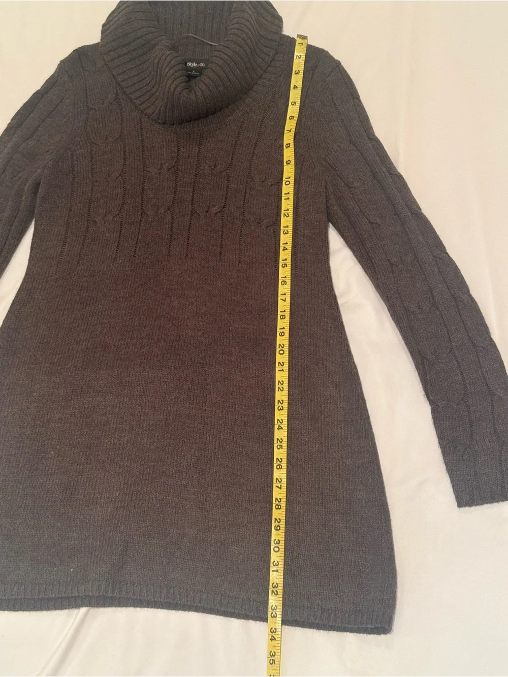 Style & Co. Charcoal Cable Knit Cowl Neck Mini Sweater Dress S